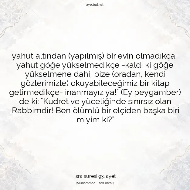 Ayetbul | Kuran Mealleri | Quran | İsra suresi 93. ayet