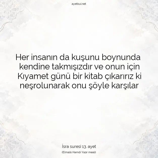 Ayetbul | Kuran Mealleri | Quran | İsra suresi 13. ayet