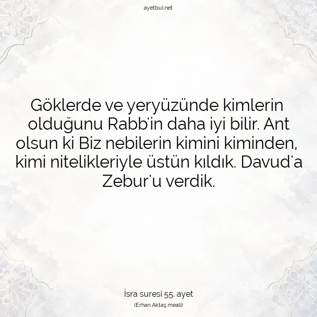 Ayetbul | Kuran Mealleri | Quran | İsra suresi 55. ayet