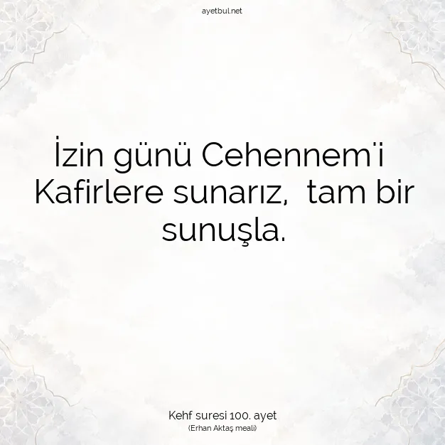 Ayetbul | Kuran Mealleri | Quran | Kehf suresi 100. ayet