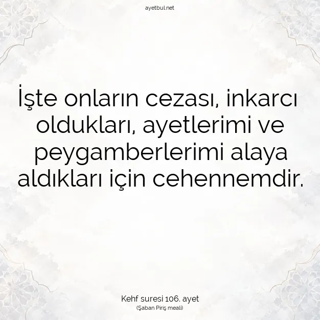 Ayetbul | Kuran Mealleri | Quran | Kehf suresi 106. ayet