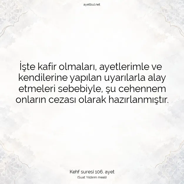 Ayetbul | Kuran Mealleri | Quran | Kehf suresi 106. ayet