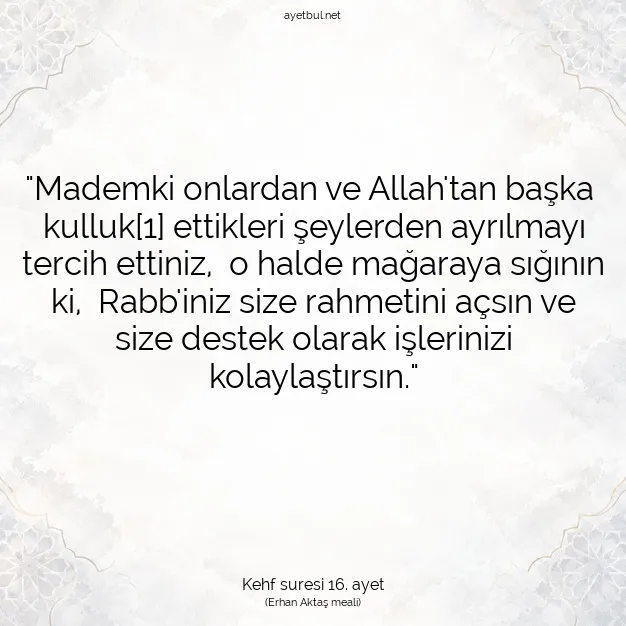 Ayetbul | Kuran Mealleri | Quran | Kehf suresi 16. ayet