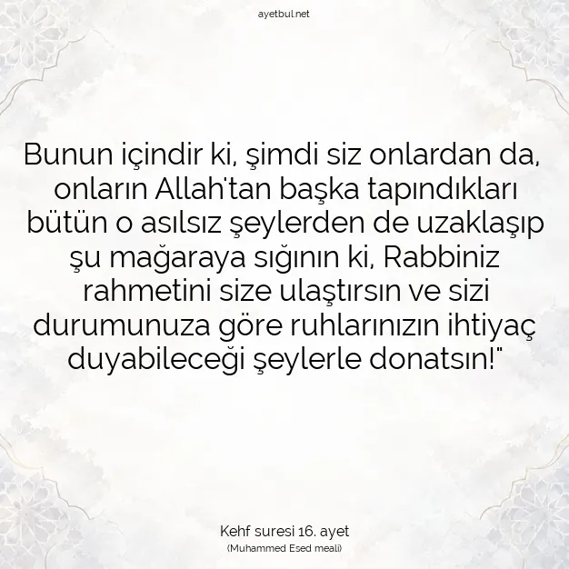 Ayetbul | Kuran Mealleri | Quran | Kehf suresi 16. ayet