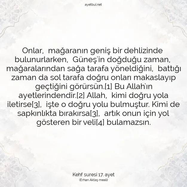 Ayetbul | Kuran Mealleri | Quran | Kehf suresi 17. ayet