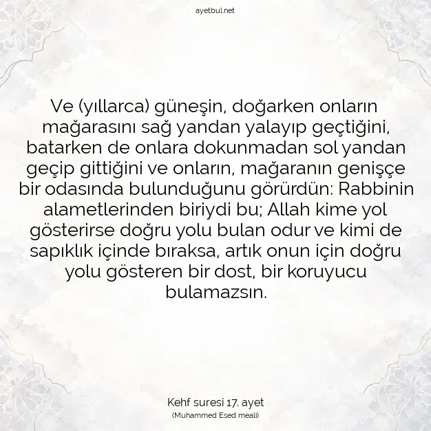 Ayetbul | Kuran Mealleri | Quran | Kehf suresi 17. ayet