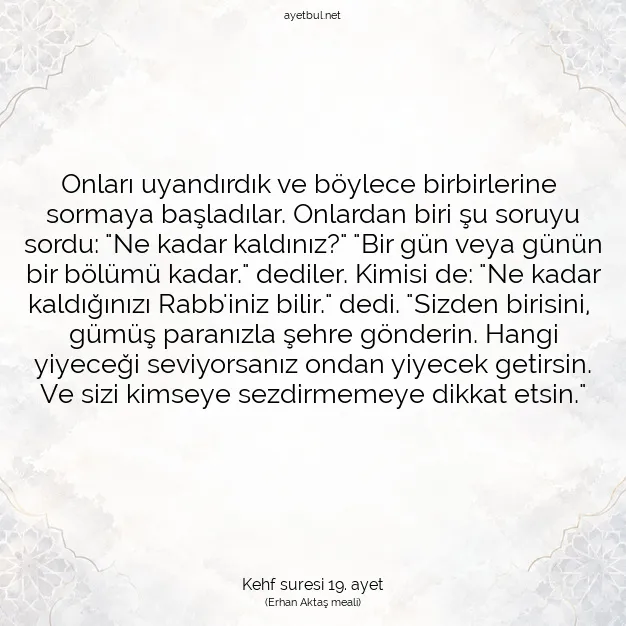 Ayetbul | Kuran Mealleri | Quran | Kehf suresi 19. ayet