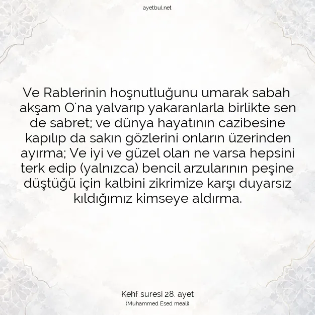 Ayetbul | Kuran Mealleri | Quran | Kehf suresi 28. ayet