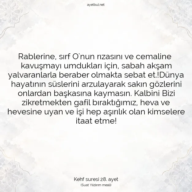 Ayetbul | Kuran Mealleri | Quran | Kehf suresi 28. ayet