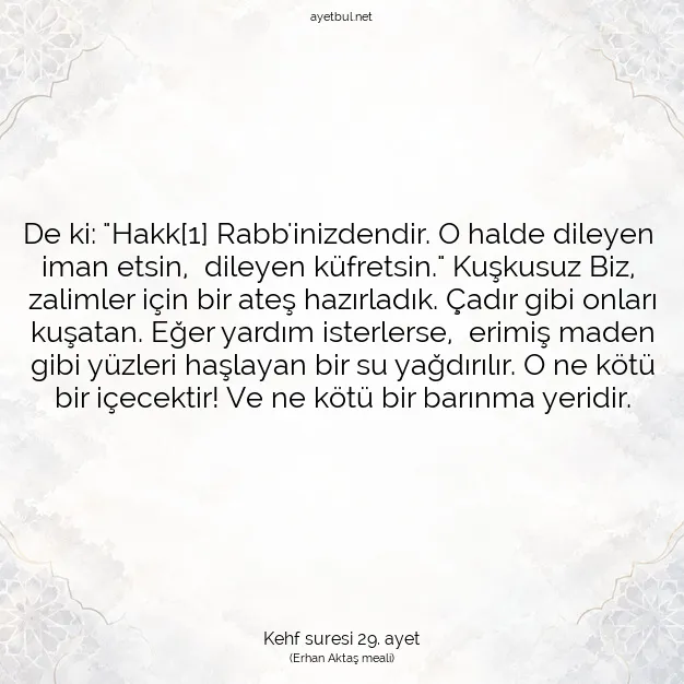 Ayetbul | Kuran Mealleri | Quran | Kehf suresi 29. ayet