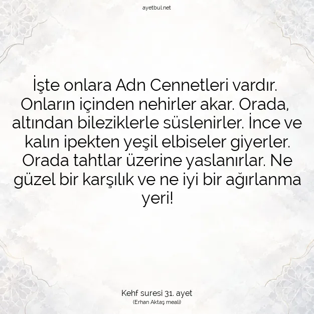 Ayetbul | Kuran Mealleri | Quran | Kehf suresi 31. ayet