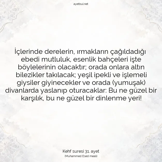 Ayetbul | Kuran Mealleri | Quran | Kehf suresi 31. ayet
