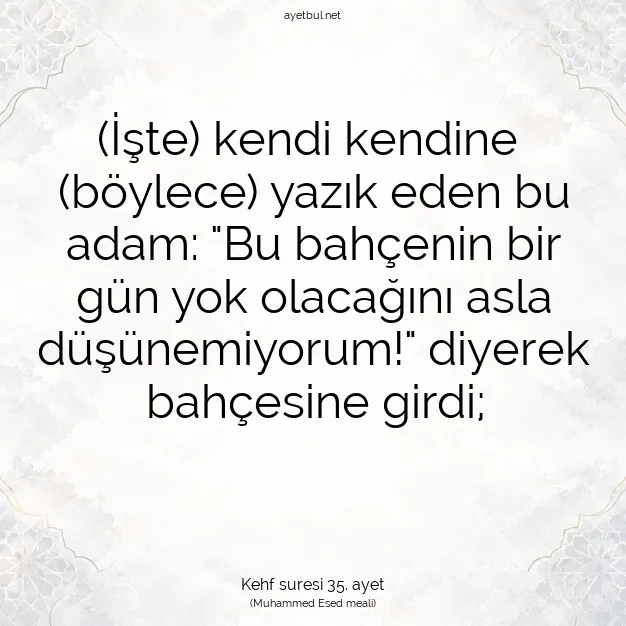 Ayetbul | Kuran Mealleri | Quran | Kehf suresi 35. ayet