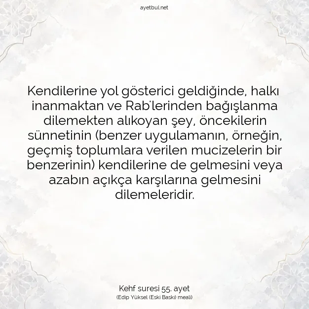 Ayetbul | Kuran Mealleri | Quran | Kehf suresi 55. ayet