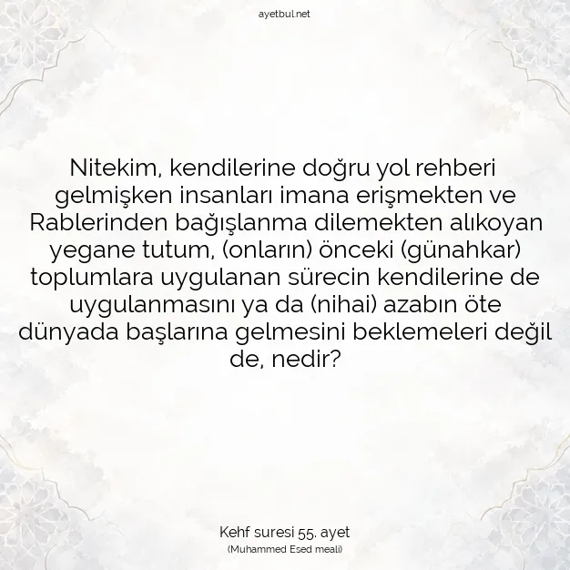 Ayetbul | Kuran Mealleri | Quran | Kehf suresi 55. ayet