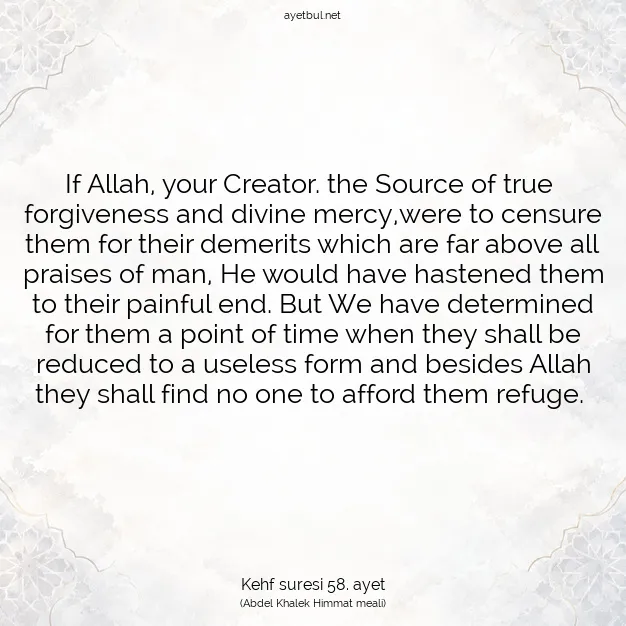 Ayetbul | Kuran Mealleri | Quran | Kehf suresi 58. ayet
