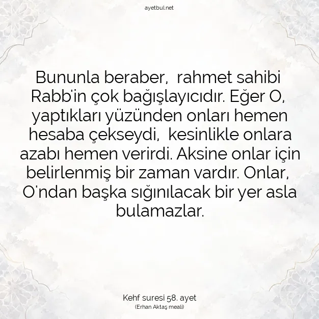 Ayetbul | Kuran Mealleri | Quran | Kehf suresi 58. ayet