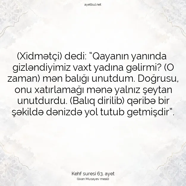 Ayetbul | Kuran Mealleri | Quran | Kehf suresi 63. ayet