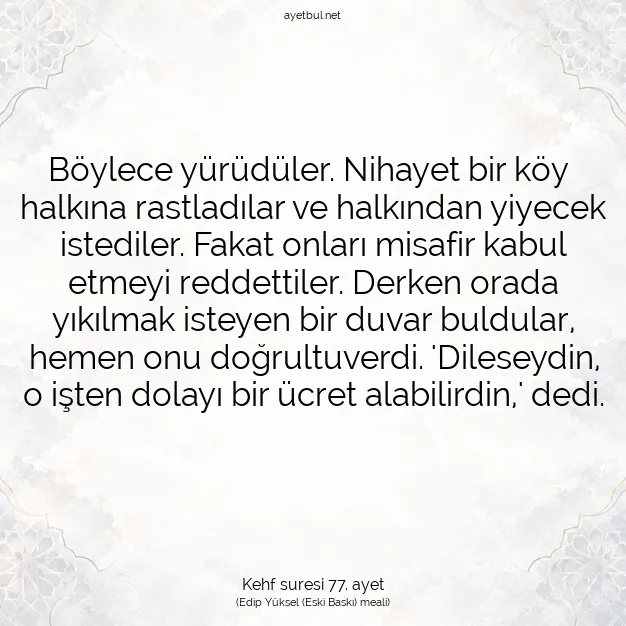 Ayetbul | Kuran Mealleri | Quran | Kehf suresi 77. ayet