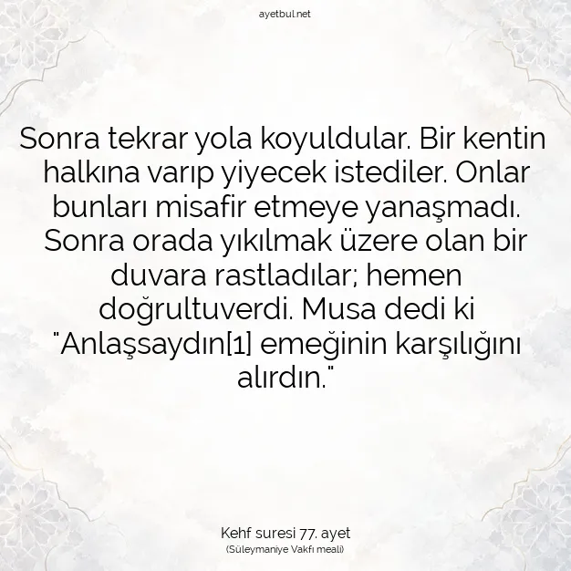 Ayetbul | Kuran Mealleri | Quran | Kehf suresi 77. ayet