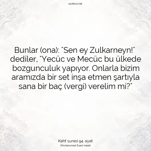Ayetbul | Kuran Mealleri | Quran | Kehf suresi 94. ayet