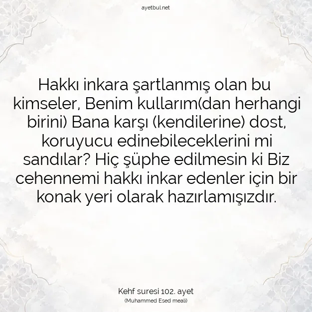 Ayetbul | Kuran Mealleri | Quran | Kehf suresi 102. ayet