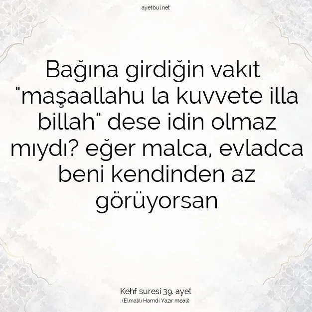 Ayetbul | Kuran Mealleri | Quran | Kehf suresi 39. ayet