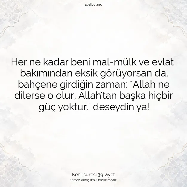 Ayetbul | Kuran Mealleri | Quran | Kehf suresi 39. ayet