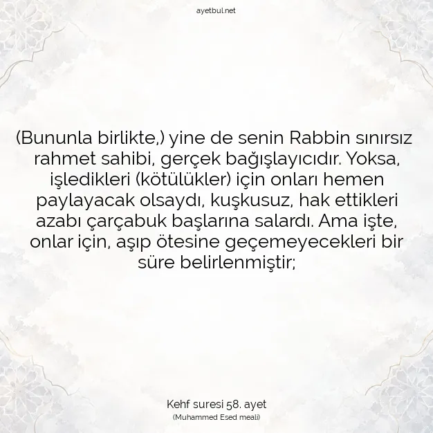 Ayetbul | Kuran Mealleri | Quran | Kehf suresi 58. ayet