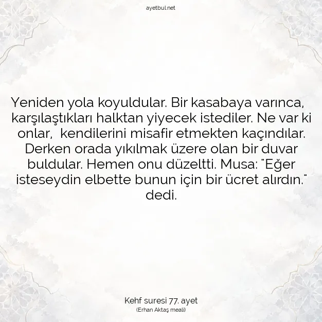 Ayetbul | Kuran Mealleri | Quran | Kehf suresi 77. ayet
