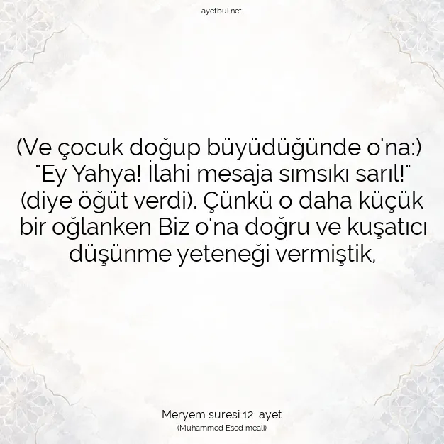 Ayetbul | Kuran Mealleri | Quran | Meryem suresi 12. ayet