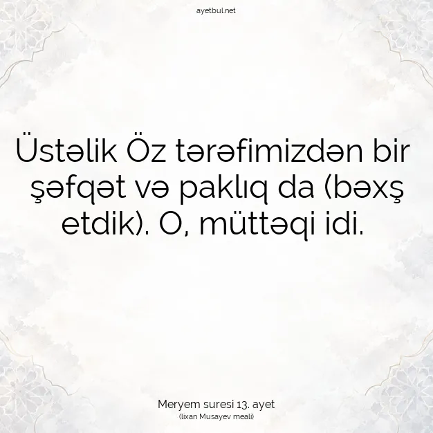 Ayetbul | Kuran Mealleri | Quran | Meryem suresi 13. ayet