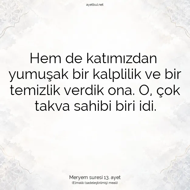 Ayetbul | Kuran Mealleri | Quran | Meryem suresi 13. ayet