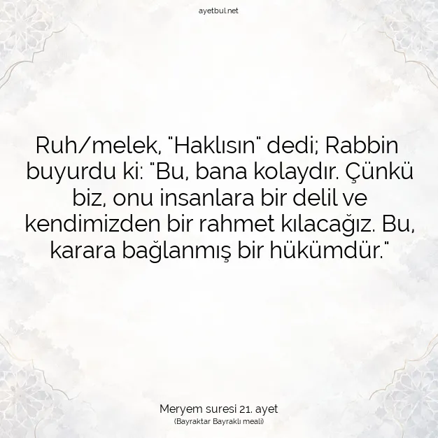 Ayetbul | Kuran Mealleri | Quran | Meryem suresi 21. ayet