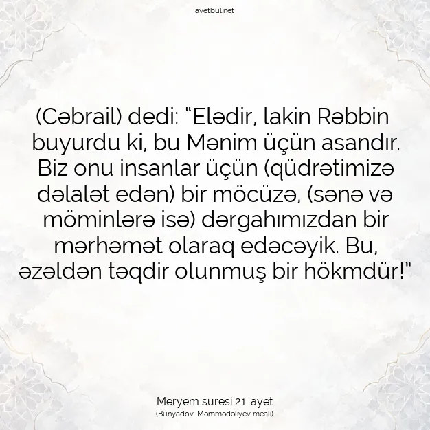 Ayetbul | Kuran Mealleri | Quran | Meryem suresi 21. ayet
