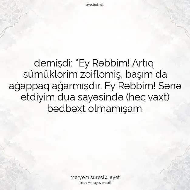 Ayetbul | Kuran Mealleri | Quran | Meryem suresi 4. ayet