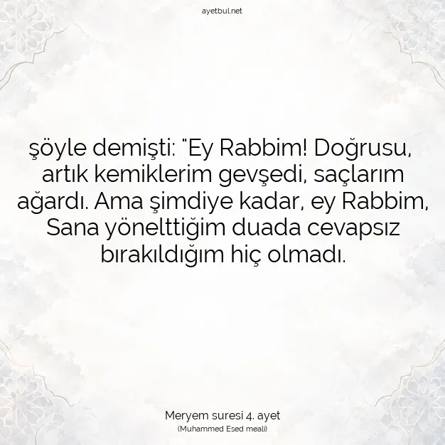 Ayetbul | Kuran Mealleri | Quran | Meryem suresi 4. ayet