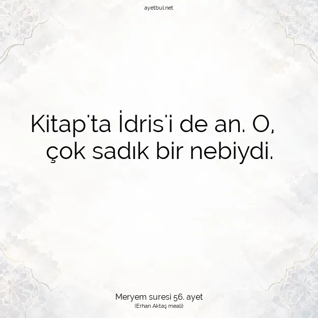 Ayetbul | Kuran Mealleri | Quran | Meryem suresi 56. ayet