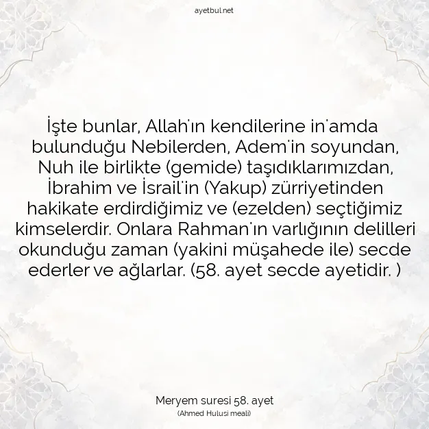 Ayetbul | Kuran Mealleri | Quran | Meryem suresi 58. ayet