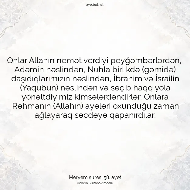 Ayetbul | Kuran Mealleri | Quran | Meryem suresi 58. ayet