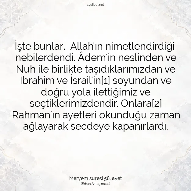 Ayetbul | Kuran Mealleri | Quran | Meryem suresi 58. ayet