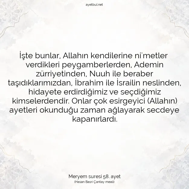 Ayetbul | Kuran Mealleri | Quran | Meryem suresi 58. ayet