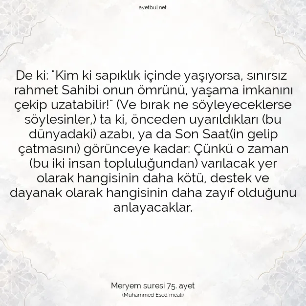 Ayetbul | Kuran Mealleri | Quran | Meryem suresi 75. ayet