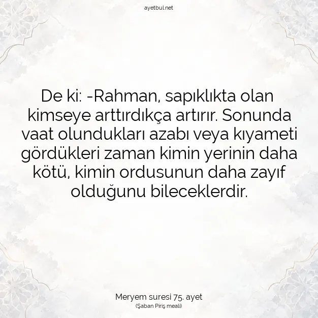 Ayetbul | Kuran Mealleri | Quran | Meryem suresi 75. ayet