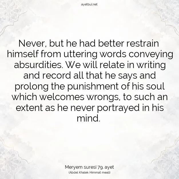 Ayetbul | Kuran Mealleri | Quran | Meryem suresi 79. ayet