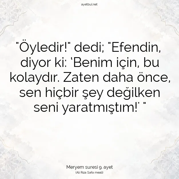 Ayetbul | Kuran Mealleri | Quran | Meryem suresi 9. ayet