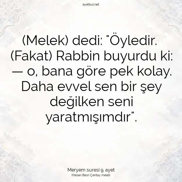 Ayetbul | Kuran Mealleri | Quran | Meryem suresi 9. ayet