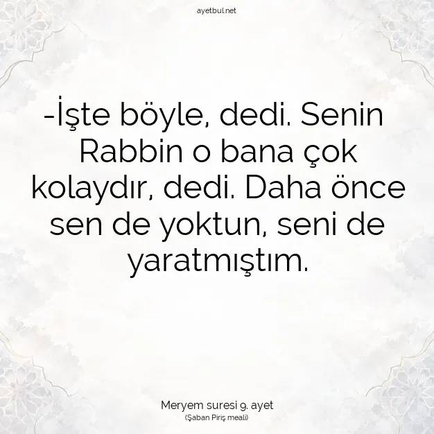 Ayetbul | Kuran Mealleri | Quran | Meryem suresi 9. ayet