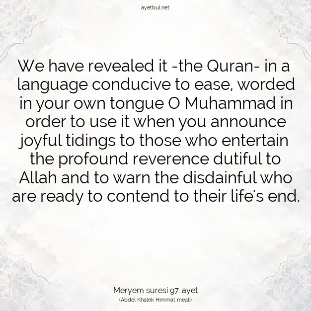 Ayetbul | Kuran Mealleri | Quran | Meryem suresi 97. ayet
