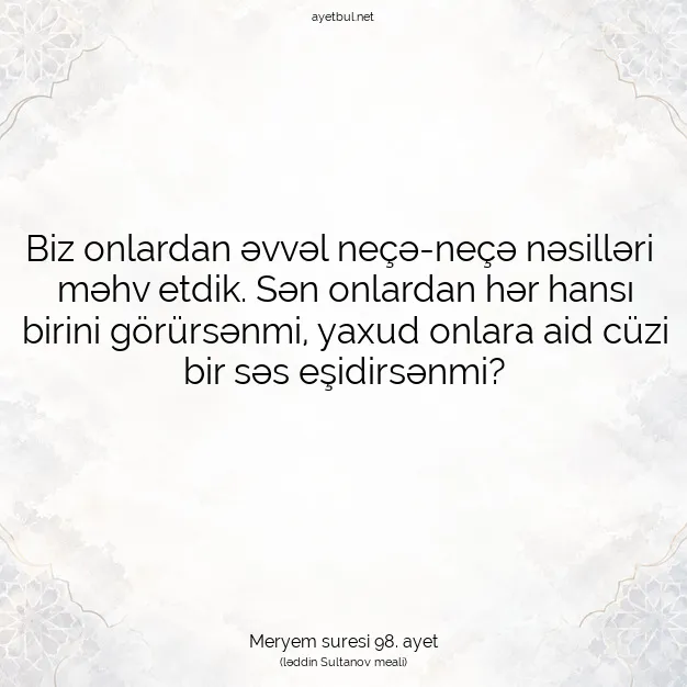 Ayetbul | Kuran Mealleri | Quran | Meryem suresi 98. ayet